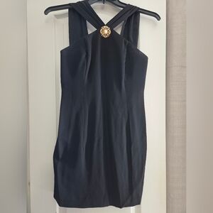 Jessica Howard Black Mini Dress with Gold Broach